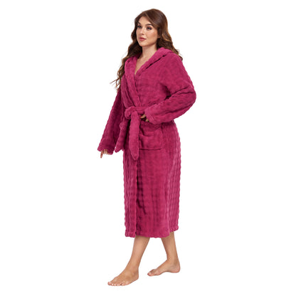 RONGTAI Luxury Plush Absorbency Robe For Women Extra Long Fleece Bathrobe With Hood &amp; Pockets Warm Terry Cloth Loungewear