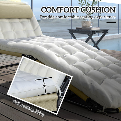 Folding Chaise Lounge Pool Chair with 4-level Reclining Back, Cushion, Side Pocket, Headrest, Beige
