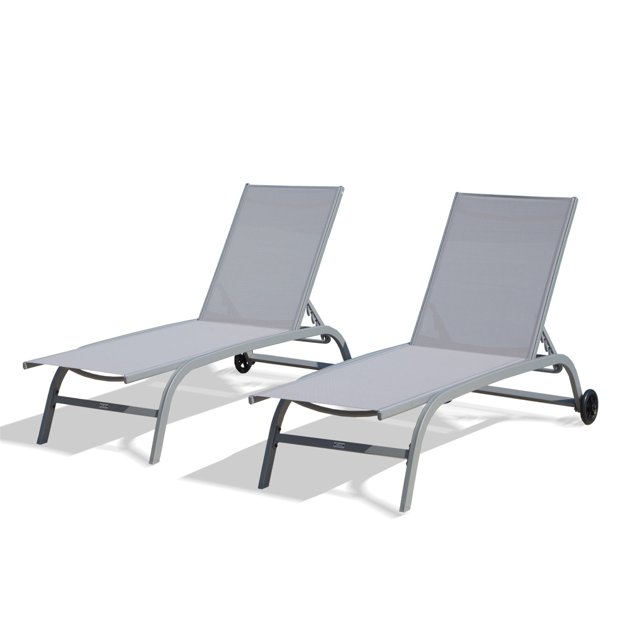Chaise Lounge Outdoor Set Of 2, Lounge Chairs For Outside With Wheels, Outdoor Lounge Chairs With 5 Adjustable Position, Pool Lounge Chairs For Patio, Beach, Yard, Deck, Poolside Grey,2 Lounge Chairs