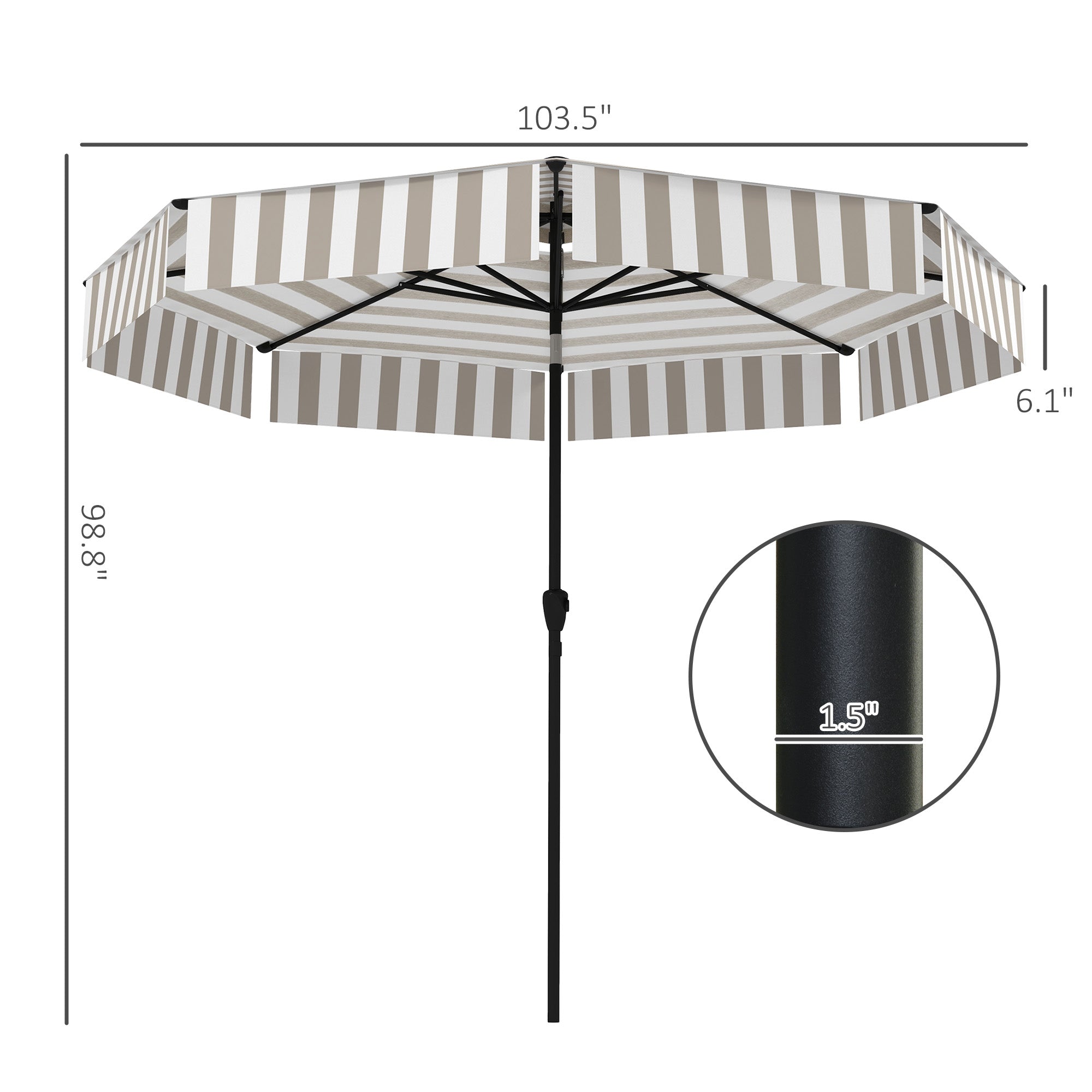 8.6FT Patio Umbrella,  Outdoor Market Umbrella, 2-Tier Vented Patio Table Umbrella With Crank 8 Ribs, Tiltable Porch Umbrella For Garden Deck Poolside, Light Gray