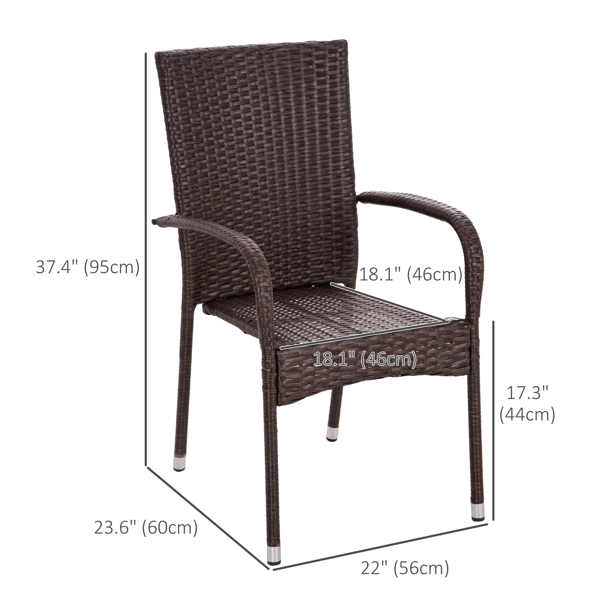 Stackable PE Rattan Outdoor Dining Chairs With Cushion, Patio Wicker Dining Chair With Armrests &amp; Backrest, Blue