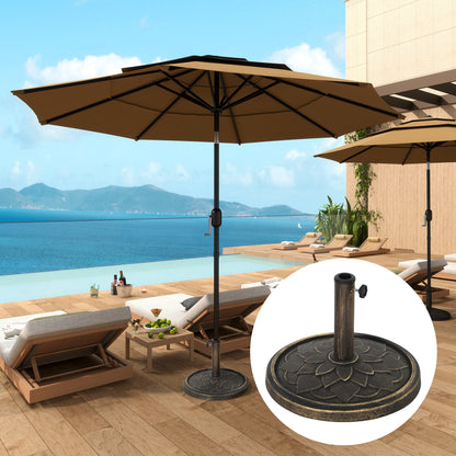 Round Patio Umbrella Base, 26 Lbs Resin Umbrella Stand Base, Heavy Duty Patio Umbrella Holder For 1.3"/1.5"/1.9" Umbrella Poles For Outdoor, Lawn, Poolside, Bronze