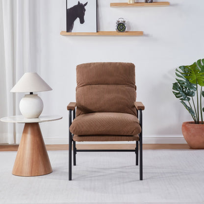 Modern Accent Chair, Reclining Chair With Adjustable Backrest, Corduroy Chair With Metal Frame, Reading Chair, Comfy Lounge Chair For Living Room, Bedroom, Office, Brown