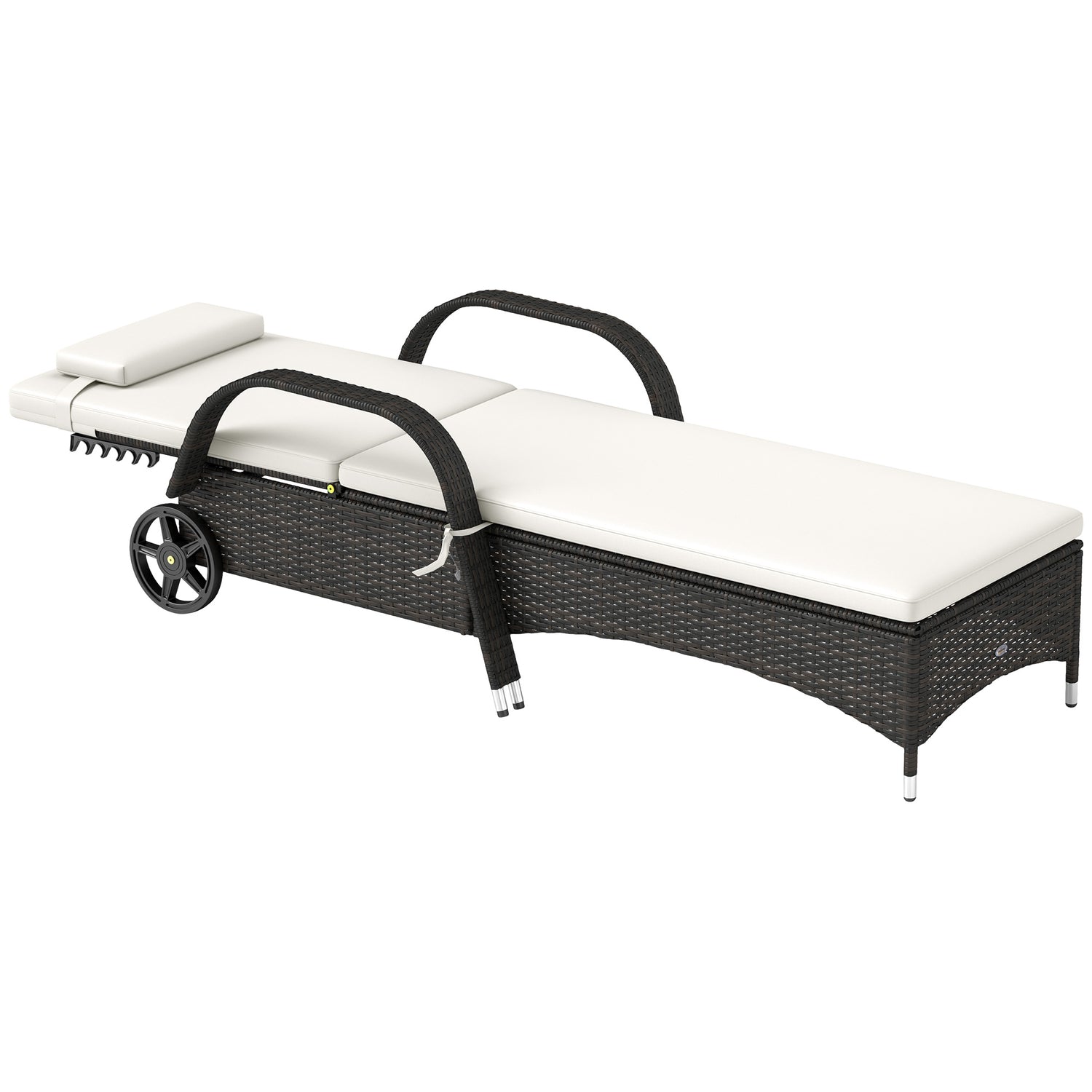 Outdoor Chaise Lounge, 5-Level Adjustable Backrest Rattan Pool Lounge Chair with Wheels, Cushion &amp; Headrest, Cream