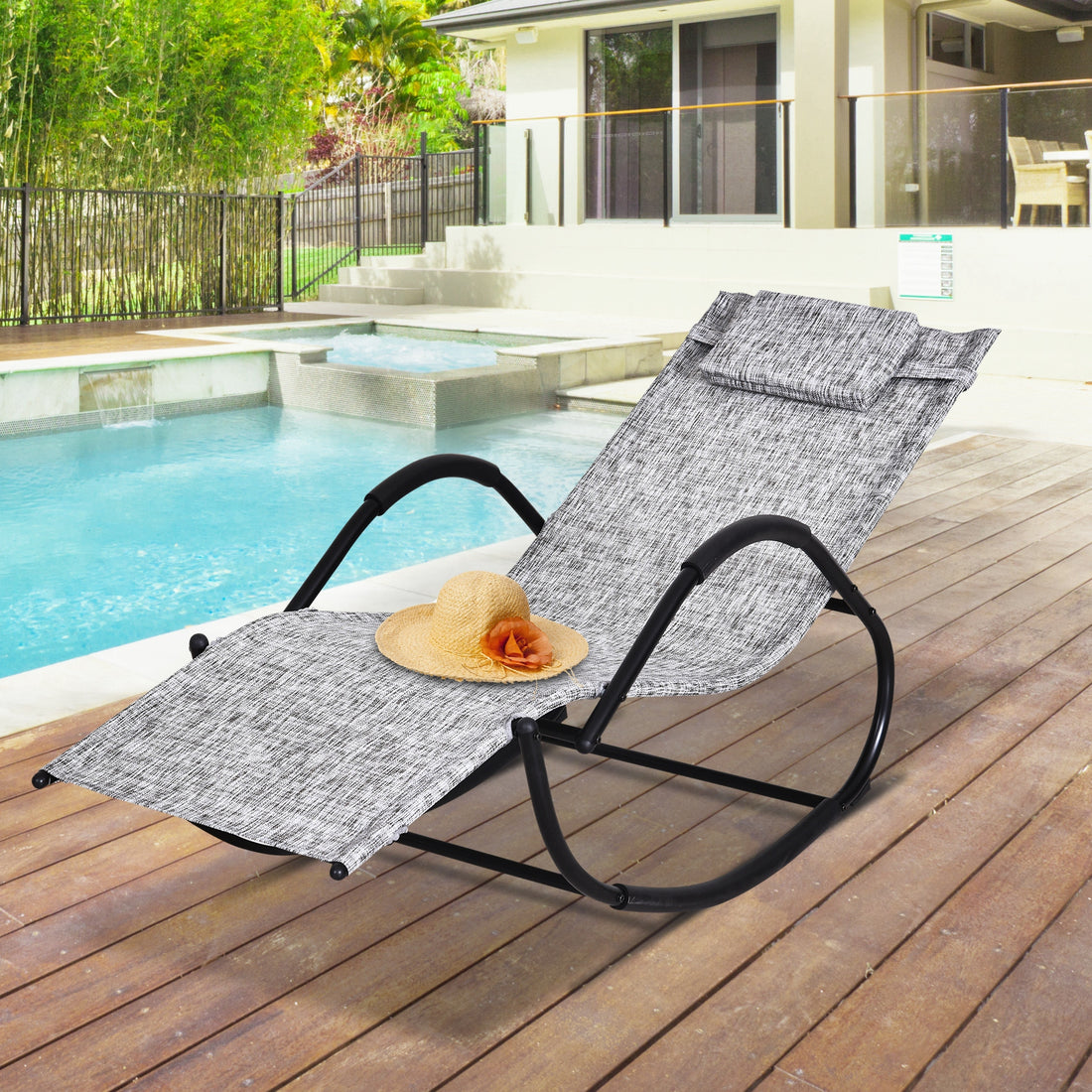 Steel Frame Zero Gravity Rocking Lounge Chair W Pillow Grey