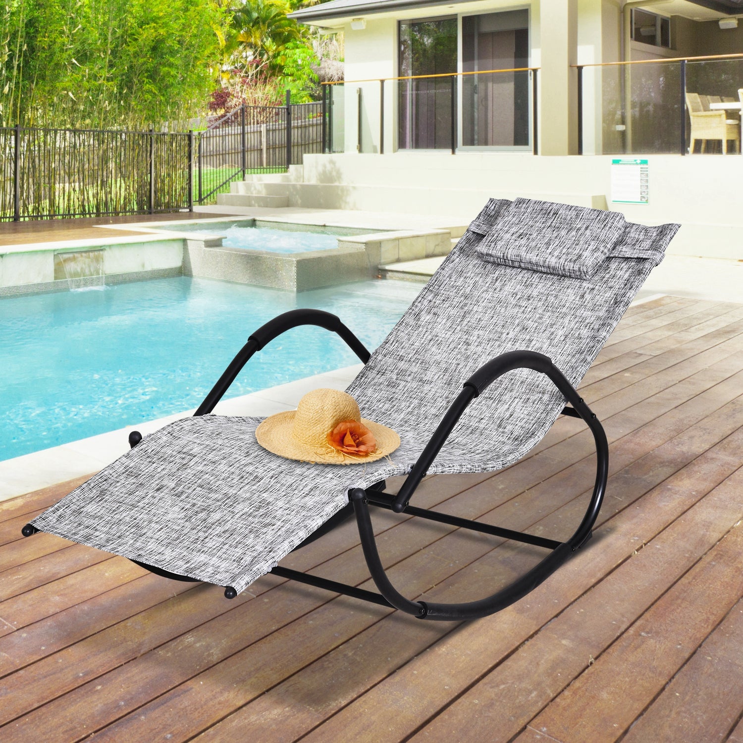Steel Frame Zero Gravity Rocking Lounge Chair W Pillow Grey