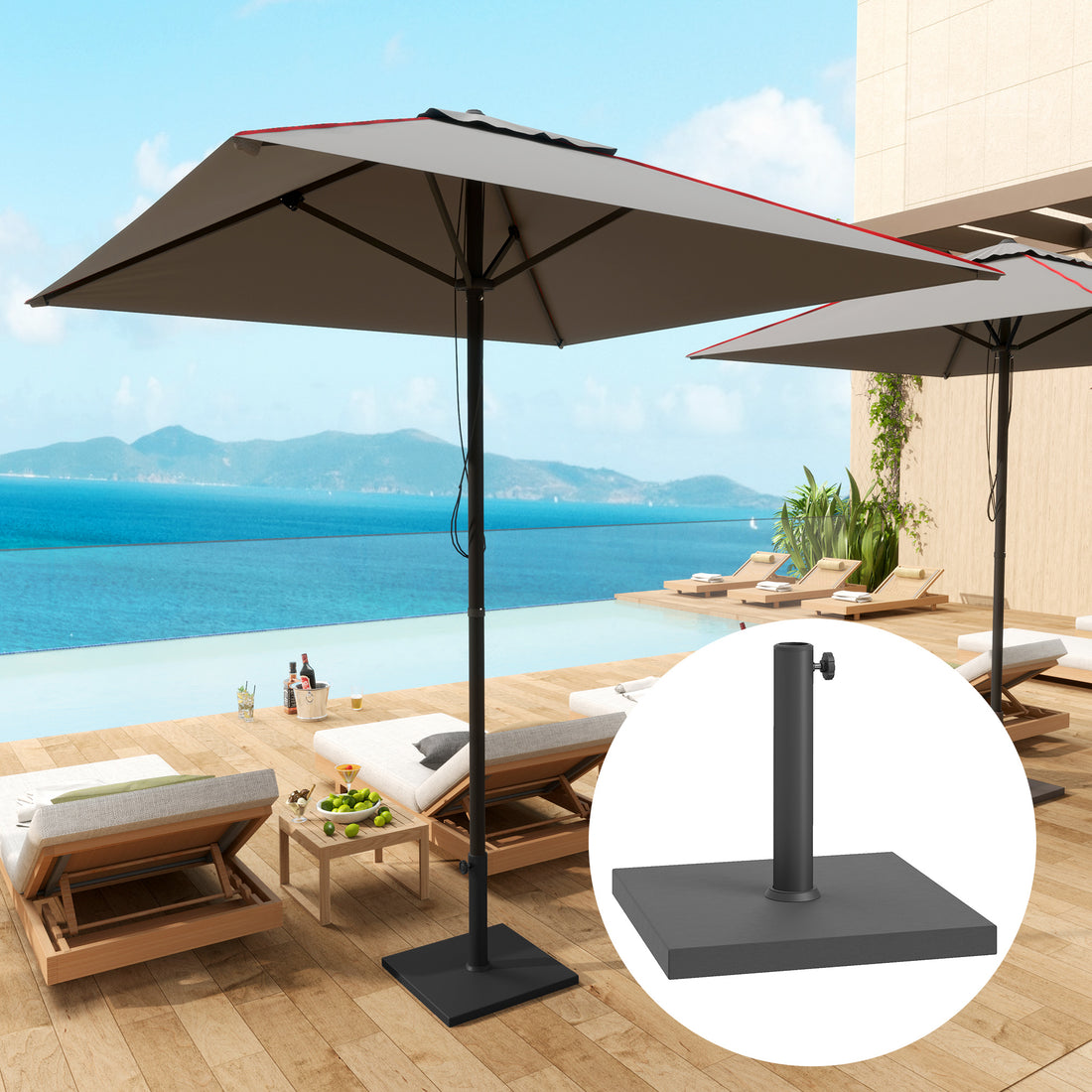 Patio Umbrella Base, 40 Lbs Concrete Heavy Duty Umbrella Base, Outdoor Umbrella Stand Patio Umbrella Holder For 1.5"/1.9" Umbrella Poles For Outdoor, Lawn, Poolside, Black