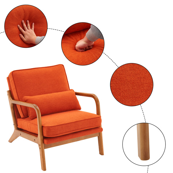 [Same Code: 93084294]Oak Armrest Oak Upholstered Single Lounge Chair Indoor Lounge Chair Burnt Orange Color