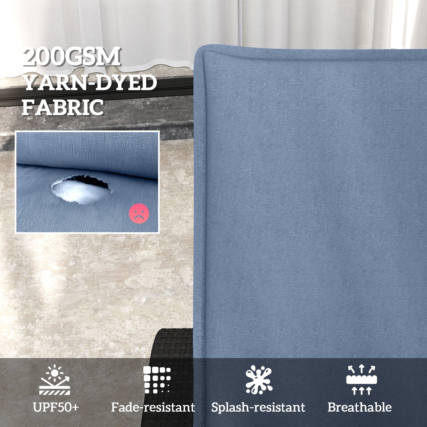 Foldable Chaise Lounge Cushion Set Of 2, Outdoor Lounge Chair Cushion Set, 200gsm Fabric, 76 X 23, Blue