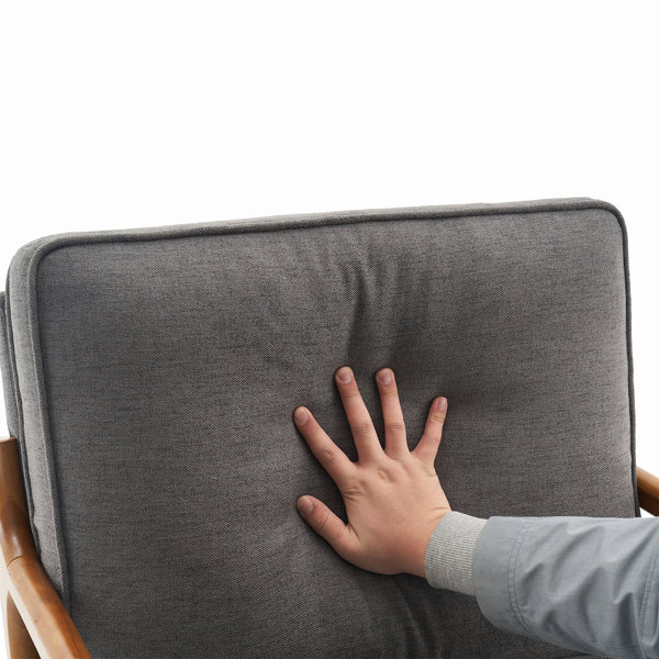 [Same Code: 44658239] Oak Armrest Oak Upholstered Single Lounge Chair Indoor Lounge Chair Dark Grey