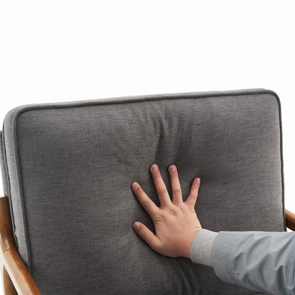 [Same Code: 44658239] Oak Armrest Oak Upholstered Single Lounge Chair Indoor Lounge Chair Dark Grey