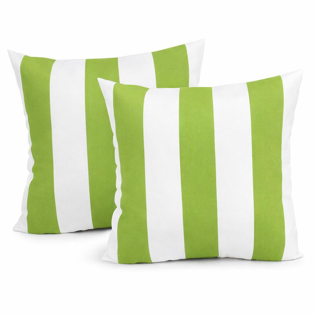 2 Pack Outdoor Throw Pillows, Waterproof &amp; Fade-Resistant Patio Cushions For Garden, Porch, Poolside Furniture - Soft &amp; Comfortable Decorative Pillow Covers 18x18 Inch, Green White