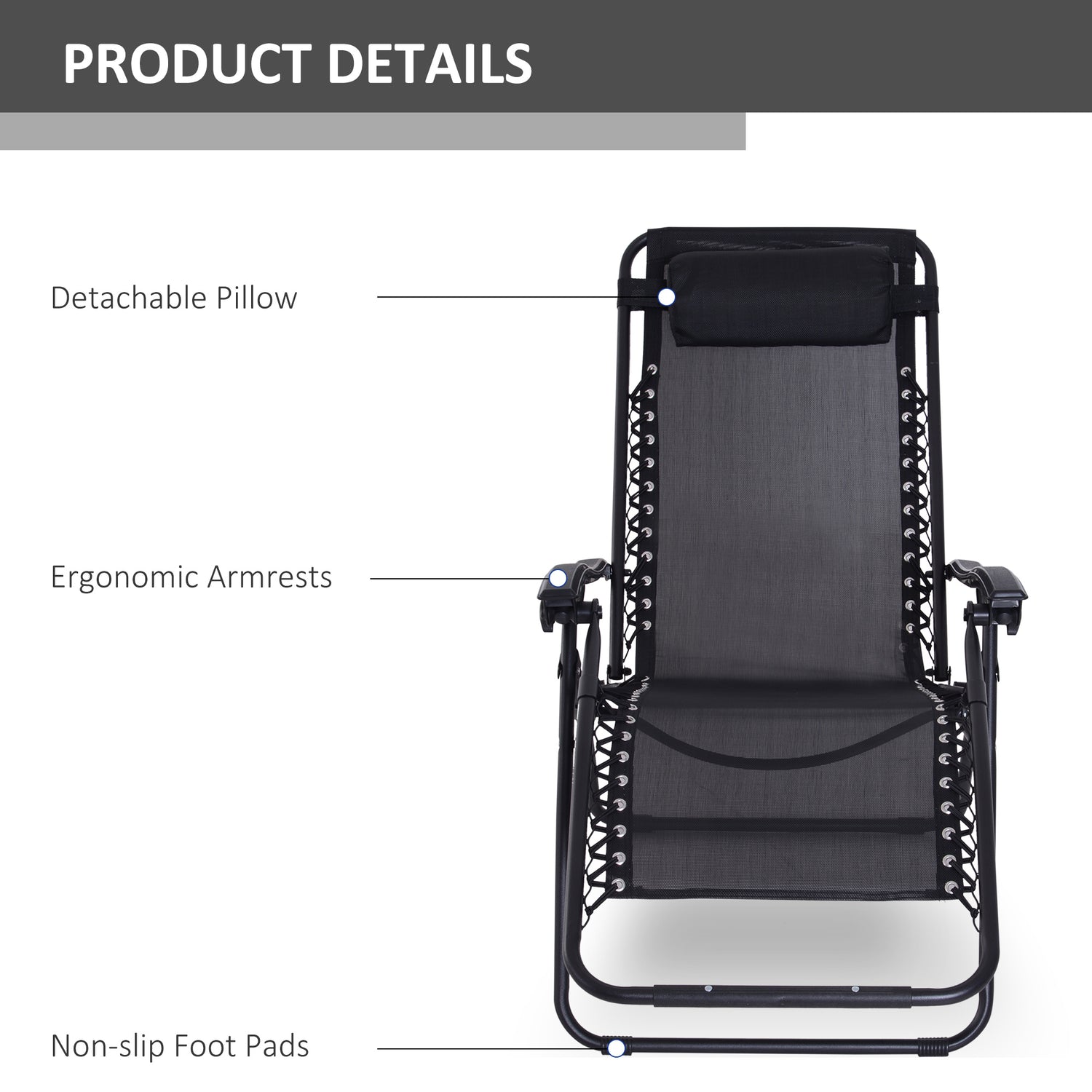 Zero Gravity Chair Set Of 2, Metal Frame Texteline Armchair Outdoor Folding And Reclining Sun Lounger With Head Pillow For Patio Decking Gardens Camping, Black