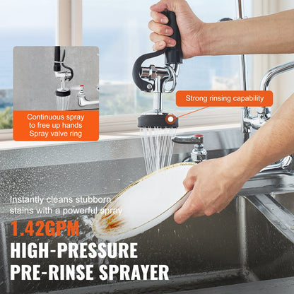 Commercial Faucet With Pre-Rinse Sprayer, 25&