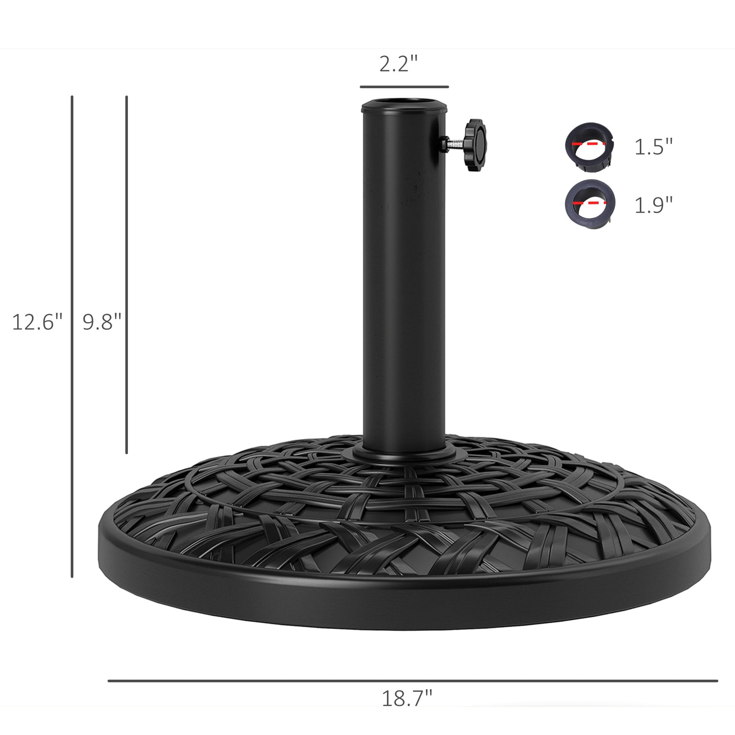 19" Patio Umbrella Base, 26 lbs Concrete Heavy Duty Umbrella Stand, Round Patio Umbrella Holder for 1.5"/1.9" Umbrella Poles for Outdoor, Lawn, Poolside, Black