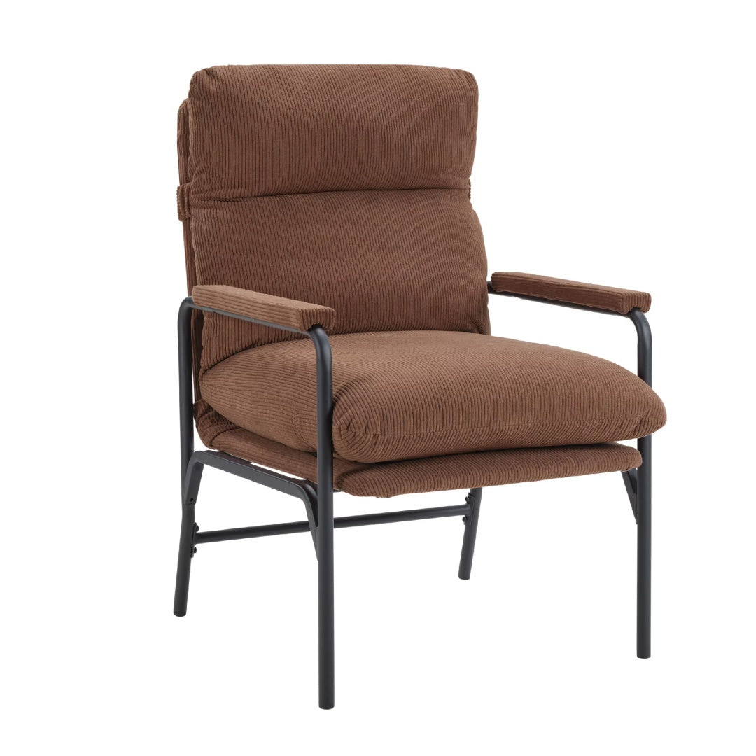 Modern Accent Chair, Reclining Chair With Adjustable Backrest, Corduroy Chair With Metal Frame, Reading Chair, Comfy Lounge Chair For Living Room, Bedroom, Office, Brown