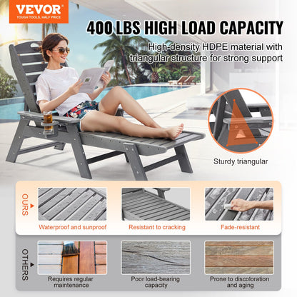 Outdoor Chaise Lounge Chair 6 Position Adjustable Reclining Bench Lounger Gray