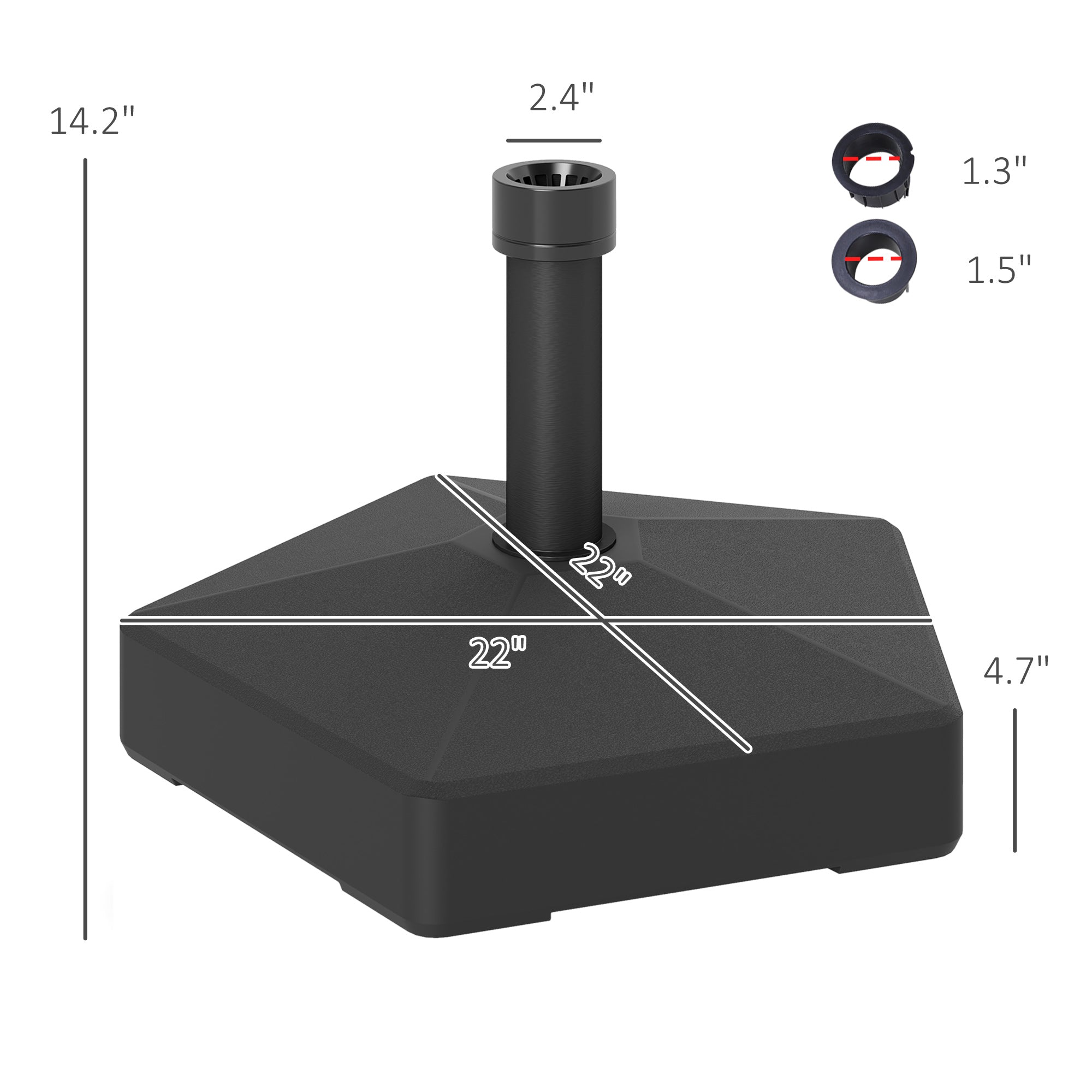 Patio Umbrella Base Holder, Heavy Duty Outdoor Umbrella Stand Base, Filled Up to 42lbs with Stand or 33lbs with Water for Garden, Poolside, Black
