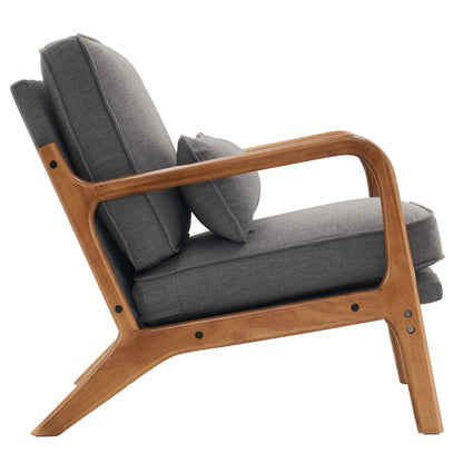[Same Code: 44658239] Oak Armrest Oak Upholstered Single Lounge Chair Indoor Lounge Chair Dark Grey