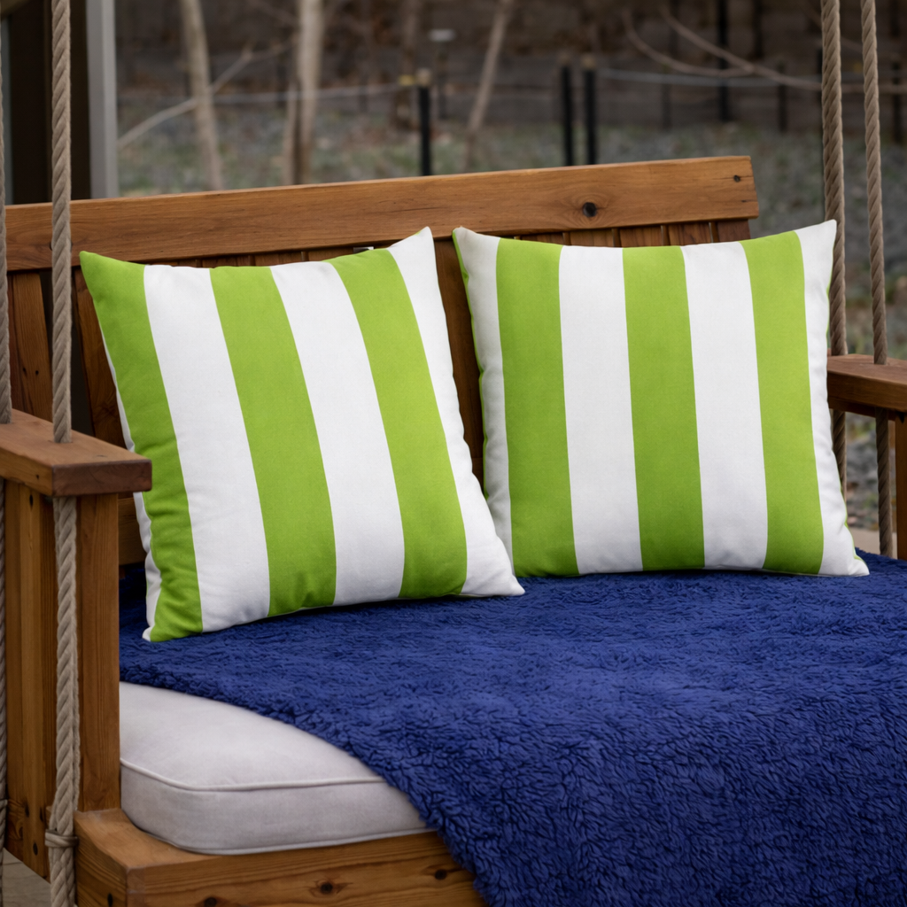 2 Pack Outdoor Throw Pillows, Waterproof &amp; Fade-Resistant Patio Cushions For Garden, Porch, Poolside Furniture - Soft &amp; Comfortable Decorative Pillow Covers 18x18 Inch, Green White