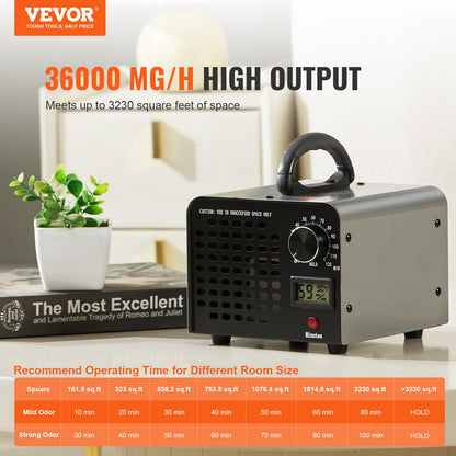 Ozone Generator, 36000mg/h Ozone Machine Odor Remover, High Capacity Commercial/Industrial Ozone Generator Machine, Home Air Ionizers Deodorizer With 0-120 Min Time Setting For Rooms, Cars, Pets