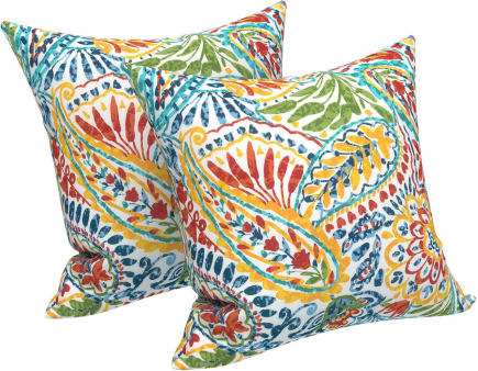 2 Pack Outdoor Throw Pillows, Waterproof &amp; Fade-Resistant Patio Cushions For Garden, Porch, Poolside Furniture - Soft &amp; Comfortable Decorative Pillow Covers 18x18 Inch, Paisley Multi