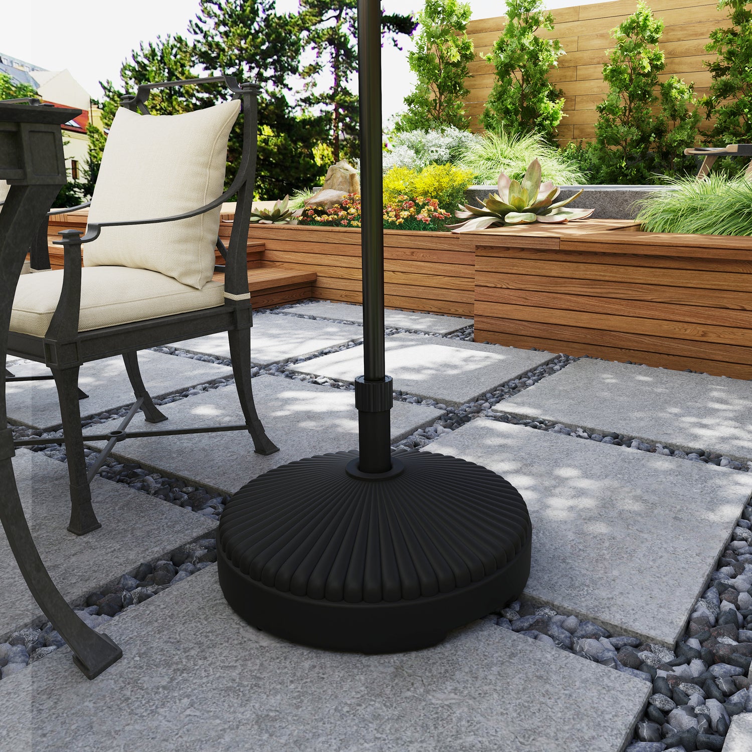 Round Patio Umbrella Base Holder, Heavy Duty Outdoor Umbrella Stand Base, Filled Up to 62lbs with Stand or 51lbs with Water for Garden, Poolside, Black