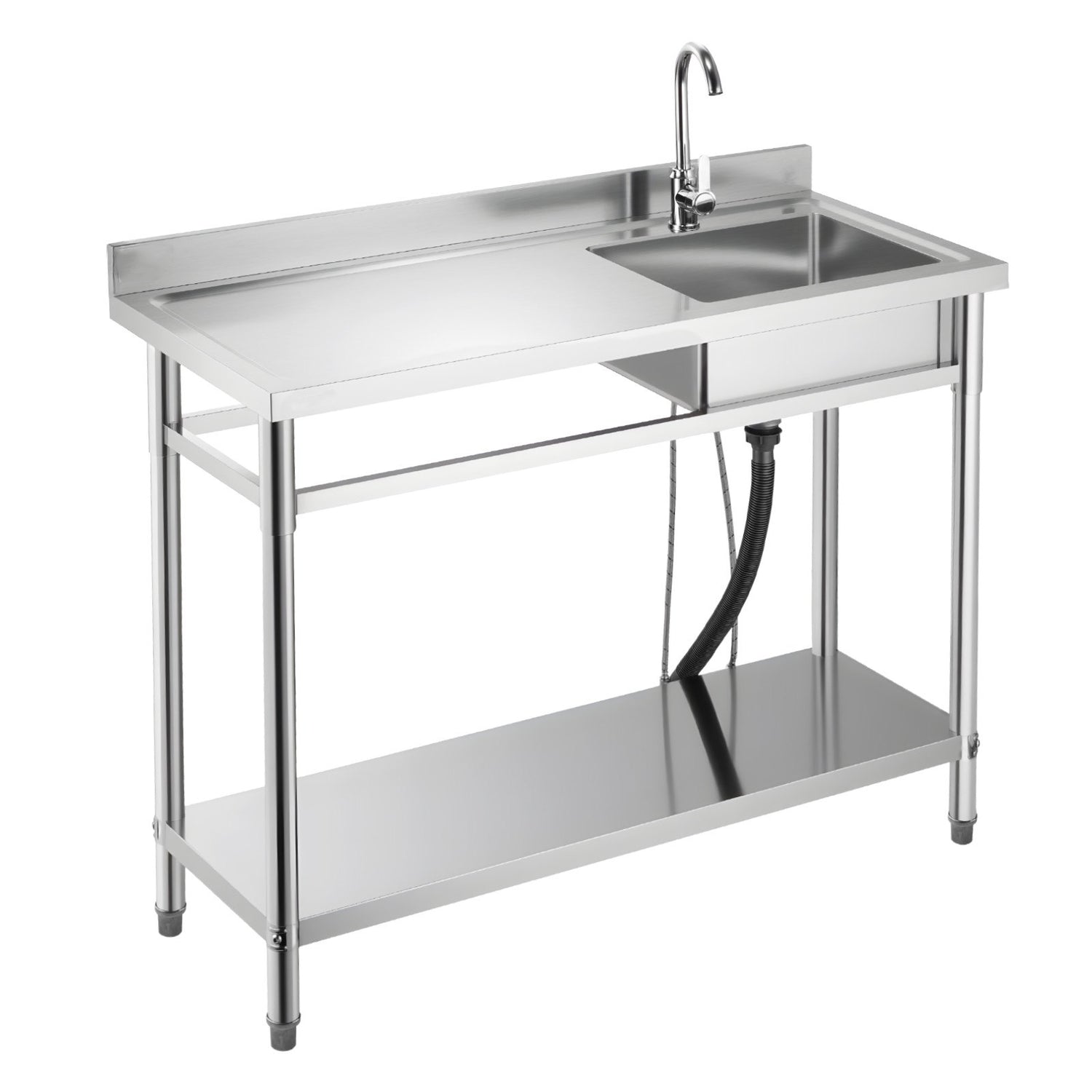 Stainless Steel Utility Sink, Free Standing Single Bowl Commercial Kitchen Sink With Faucet, Utility Left Basin Workbench With Hot &amp; Cold Water Pipe For Garage Restaurant Laundry, 47x19.7x37 In
