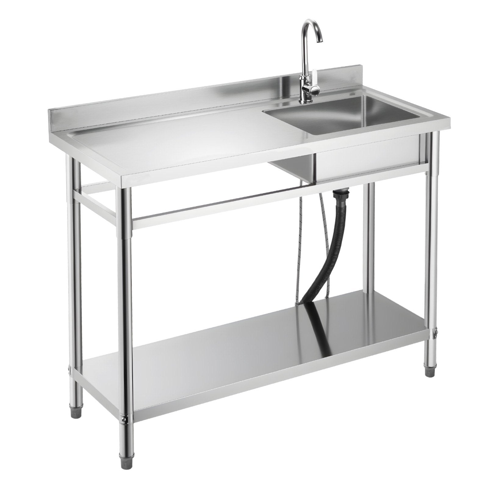 Stainless Steel Utility Sink, Free Standing Single Bowl Commercial Kitchen Sink With Faucet, Utility Left Basin Workbench With Hot &amp; Cold Water Pipe For Garage Restaurant Laundry, 47x19.7x37 In