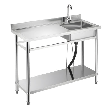 Stainless Steel Utility Sink, Free Standing Single Bowl Commercial Kitchen Sink With Faucet, Utility Left Basin Workbench With Hot &amp; Cold Water Pipe For Garage Restaurant Laundry, 47x19.7x37 In