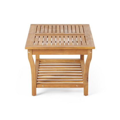 Caydon 2 Club Chairs + Table Outdoor Set with Slat Panel Design - Natural Wood