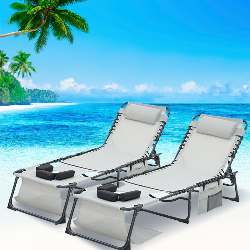 Face Down Chaise Lounge Chair 5-Position Adjustable Sunbathing, Foldable Tanning Chair With Face&amp; Arm Holes, Outdoor Recliner Chair For Pool, Beach, Patio, Lawn  Gray, 2 Pcs