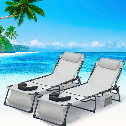 Face Down Chaise Lounge Chair 5-Position Adjustable Sunbathing, Foldable Tanning Chair With Face&amp; Arm Holes, Outdoor Recliner Chair For Pool, Beach, Patio, Lawn  Gray, 2 Pcs