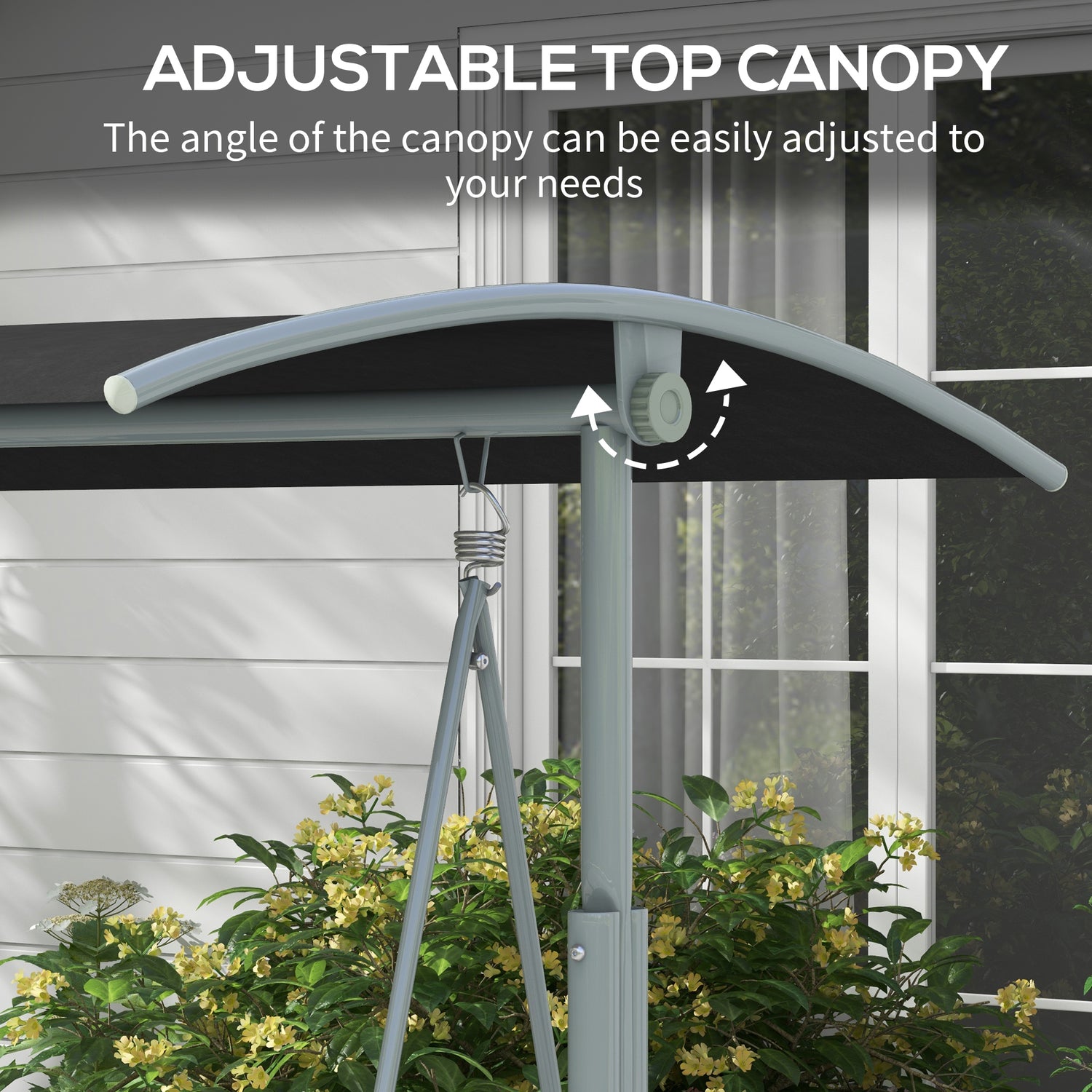 2-Seater Outdoor Porch Swing with Canopy and Table, Patio Swing Chair for Garden, Poolside, Backyard, Black