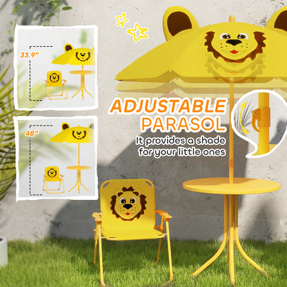 Kids Picnic Table and Chair Set, Outdoor Activity Table with Foldable Chairs, Height Adjustable Umbrella, Yellow