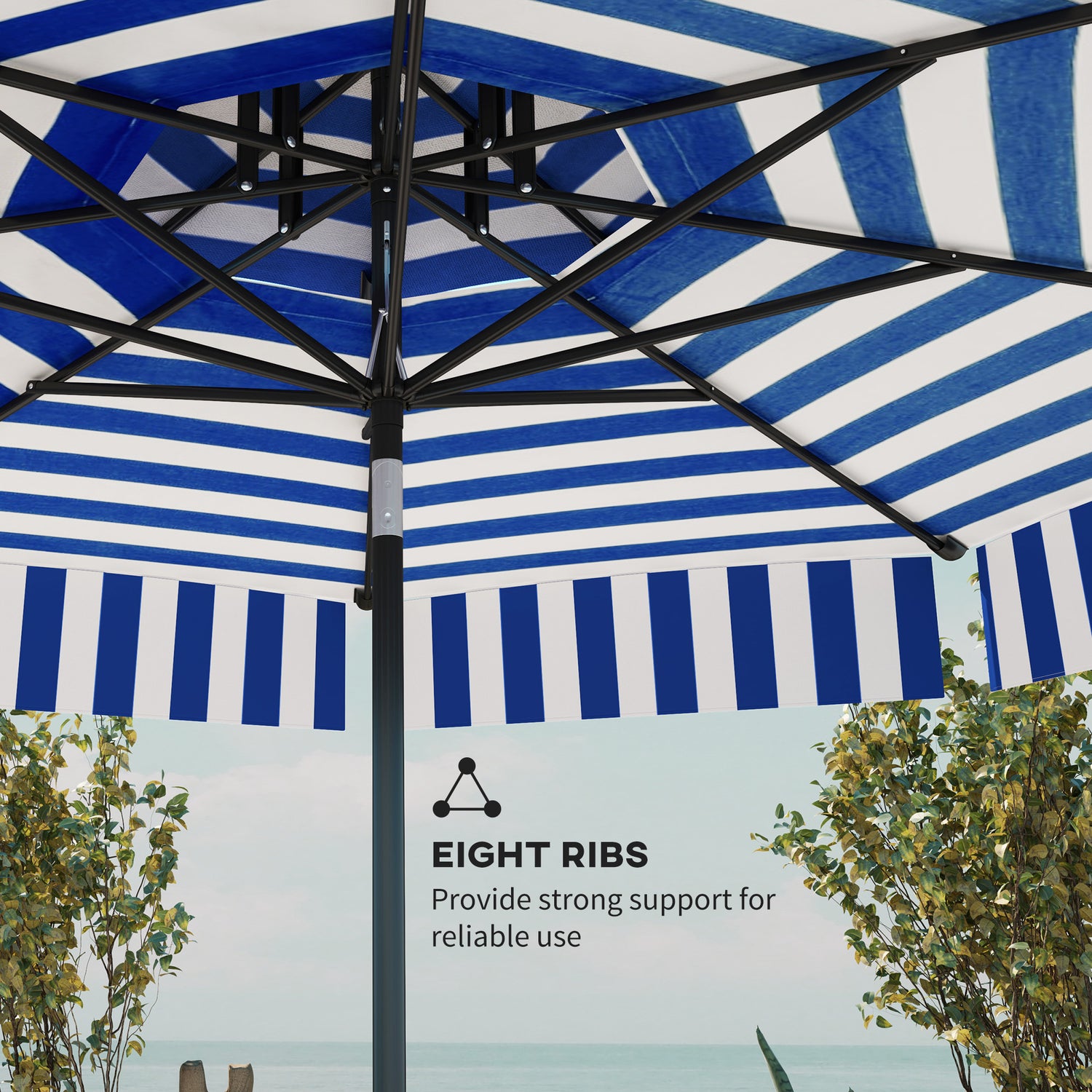 8.6FT Patio Umbrella, UPF 30+ Outdoor Market Umbrella, 2-Tier Vented Patio Table Umbrella with Crank 8 Ribs, Tiltable Porch Umbrella for Garden Deck Poolside, Navy Blue