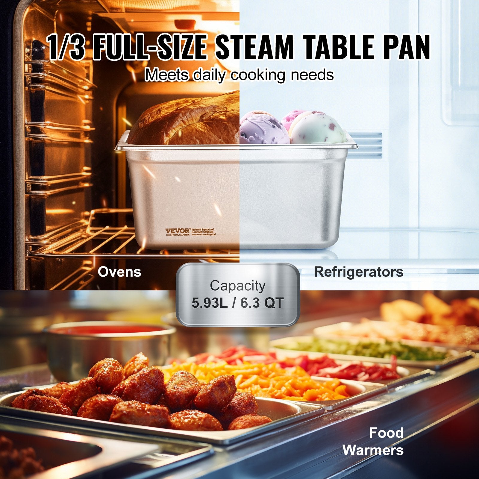 8 Pack Hotel Pans, 1/3 Size Anti-Jam Steam Pan With Lid, 0.8mm Thick Stainless Steel Steam Table Pan, 6-Inch Deep Commercial Table Pan, Catering Storage Food Pan, For Industrial &amp; Scientific
