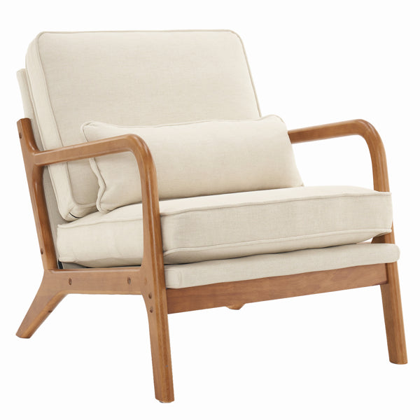 [Same Code: 16753613]Oak Armrest Oak Upholstered Single Lounge Chair Indoor Lounge Chair Off-White