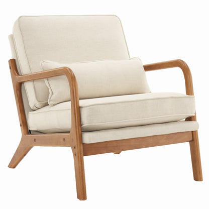 [Same Code: 16753613]Oak Armrest Oak Upholstered Single Lounge Chair Indoor Lounge Chair Off-White