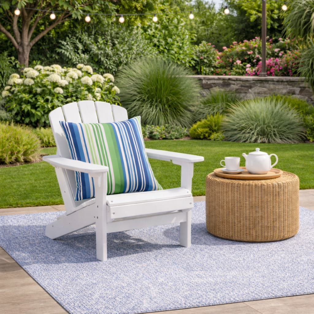 2 Pack Outdoor Throw Pillows, Waterproof &amp; Fade-Resistant Patio Cushions For Garden, Porch, Poolside Furniture - Soft &amp; Comfortable Decorative Pillow Covers 18x18 Inch, Striped Rich Navy Blue