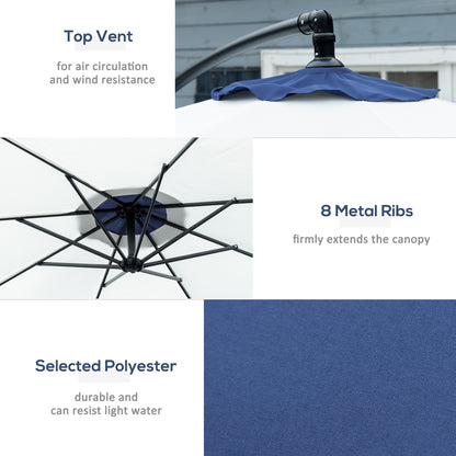 10FT Cantilever Umbrella, Offset Patio Umbrella with Crank and Cross Base for Deck, Backyard, Pool and Garden, Hanging Umbrellas, Navy Blue
