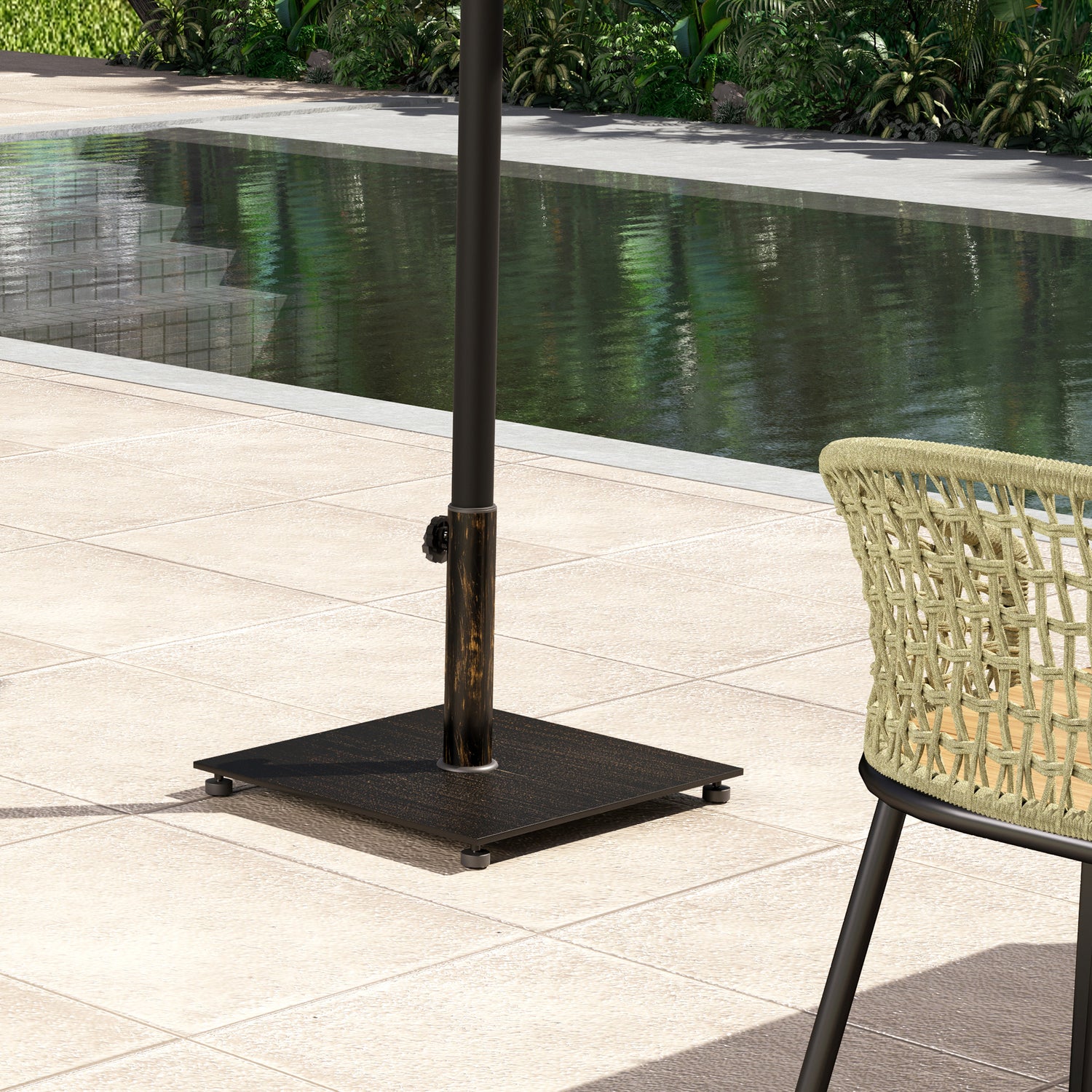 Square Patio Umbrella Base, 29 lbs Metal Umbrella Stand Base with Adjustable Foot Pads, Heavy Duty Patio Umbrella Holder for 1.5"/1.9" Umbrella Poles for Outdoor, Lawn, Poolside, Bronze