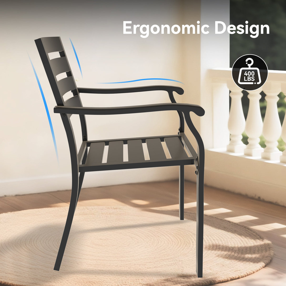 5-Piece Outdoor Patio Dining Set with Stackable Metal Chairs – Black