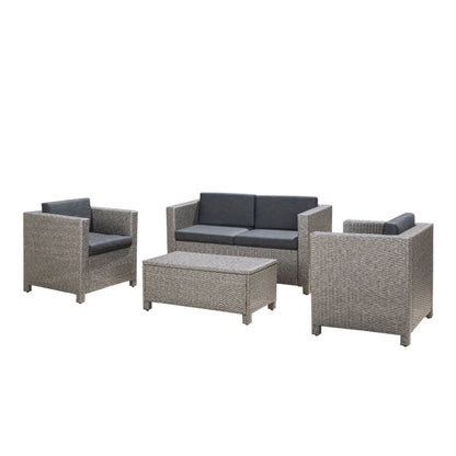 Puerta 4-Piece Outdoor Furniture Set with Water-Resistant Cushions - Rattan