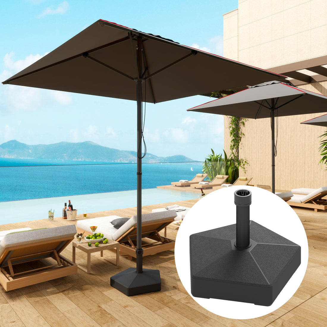 Patio Umbrella Base Holder, Heavy Duty Outdoor Umbrella Stand Base, Filled Up to 42lbs with Stand or 33lbs with Water for Garden, Poolside, Black