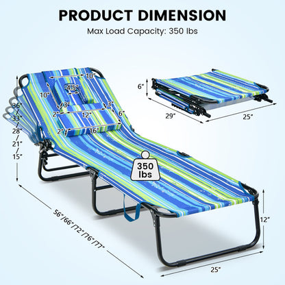 Beach Chaise Lounge Chair With Face Hole And Removable Pillow