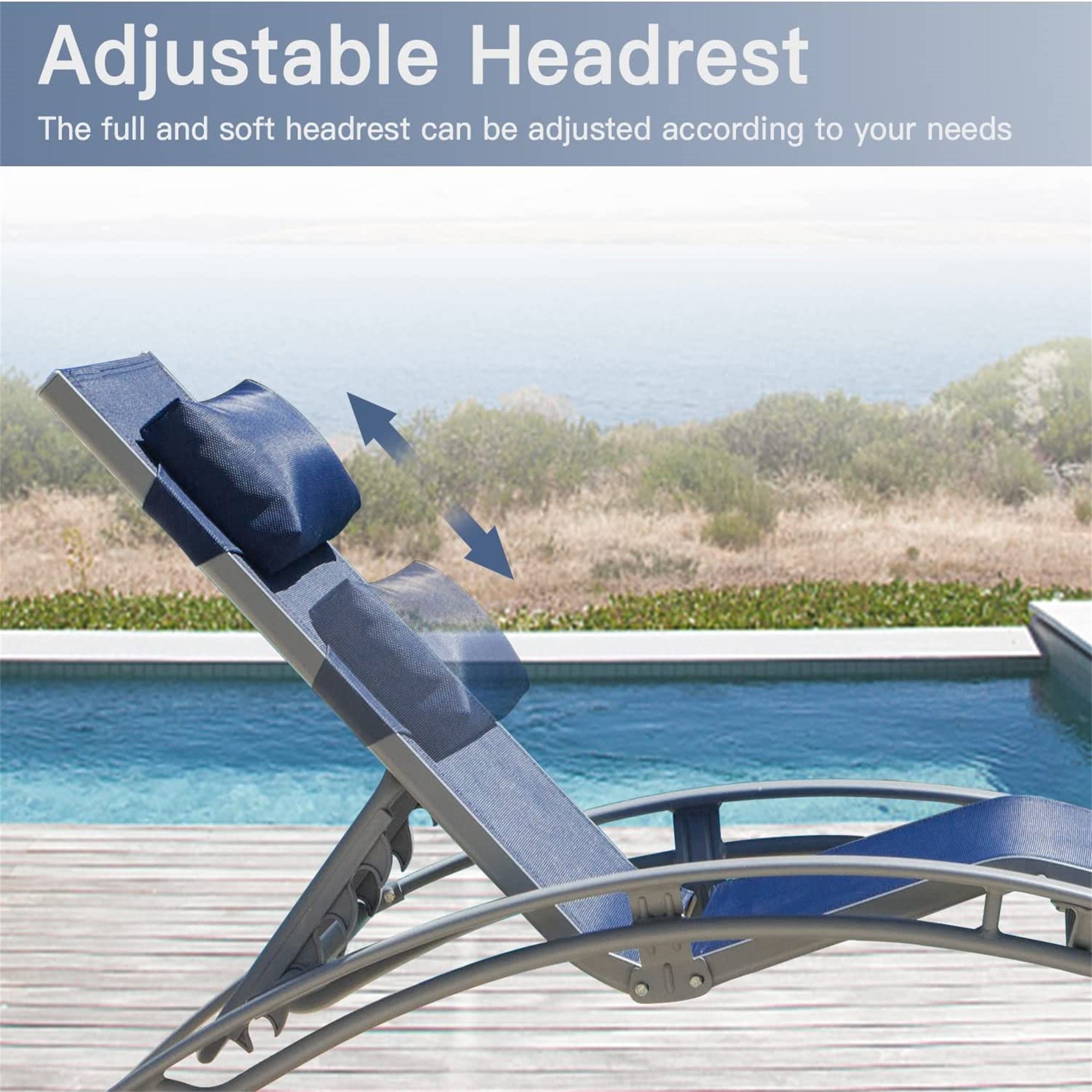 Outdoor Chaise Lounge Set Of 2 Patio Recliner Chairs With Adjustable Backrest And Removable Pillow For Indoor&amp;Outdoor Beach Pool Sunbathing Lawn  Blue,2 Lounge Chair