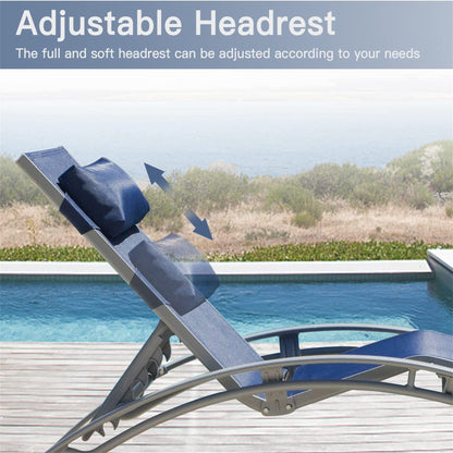 Outdoor Chaise Lounge Set Of 2 Patio Recliner Chairs With Adjustable Backrest And Removable Pillow For Indoor&amp;Outdoor Beach Pool Sunbathing Lawn  Blue,2 Lounge Chair