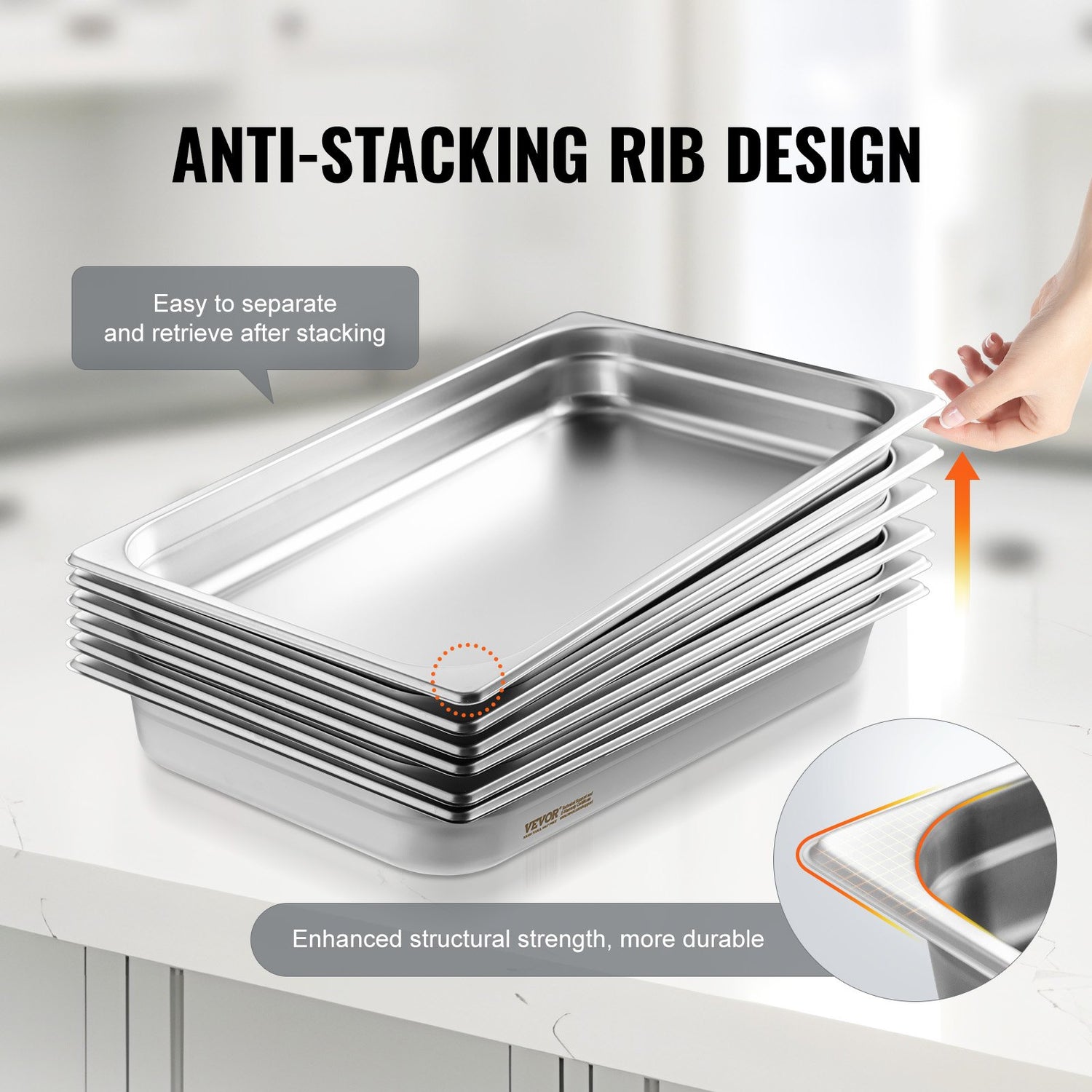 6 Pack Hotel Pans, Full Size Anti-Jam Steam Pan, 0.8mm Thick Stainless Steel Restaurant Steam Table Pan, 2.5-Inch Deep Commercial Table Pan, Catering Storage Food Pan, For Industrial &amp; Scientifi