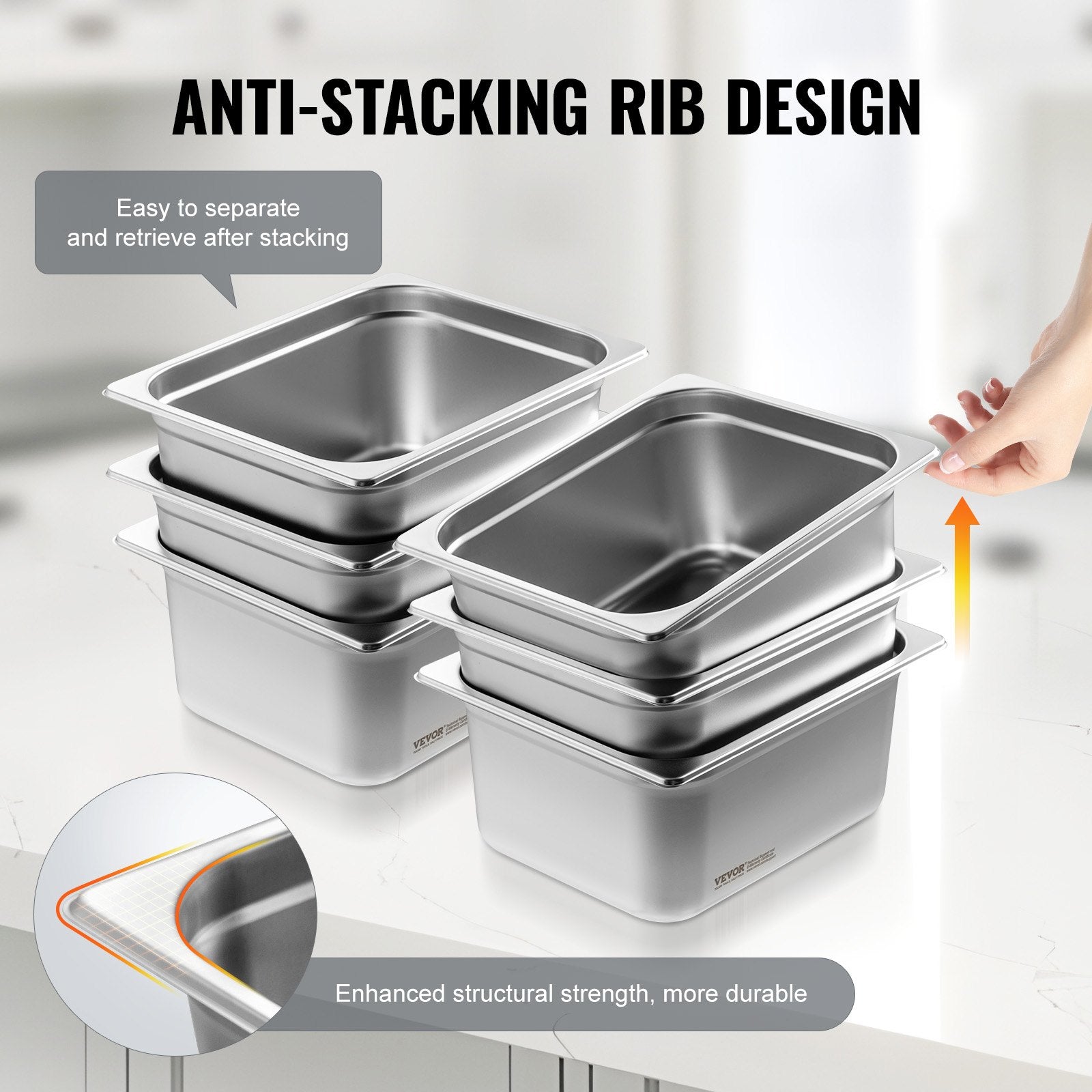6 Pack Hotel Pans, 1/2 Size Anti-Jam Steam Pan, 0.8mm Thick Stainless Steel Restaurant Steam Table Pan, 6-Inch Deep Commercial Table Pan, Catering Storage Food Pan, For Industrial &amp; Scientific